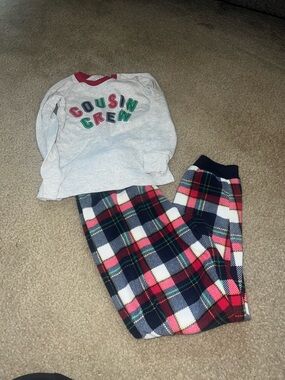 The Children's Place Gray 'Cousin Crew' Pajama Set with Red & Navy Plaid Pants